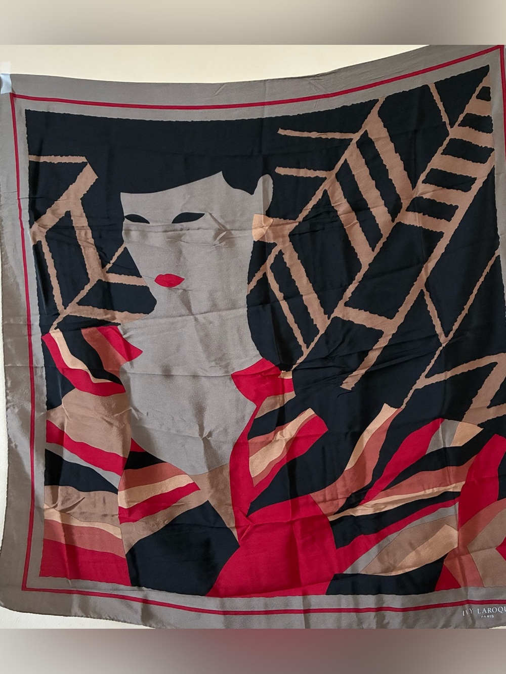 Ivy Laroque Paris Geometric Art-Deco Silk Scarf 30x31”